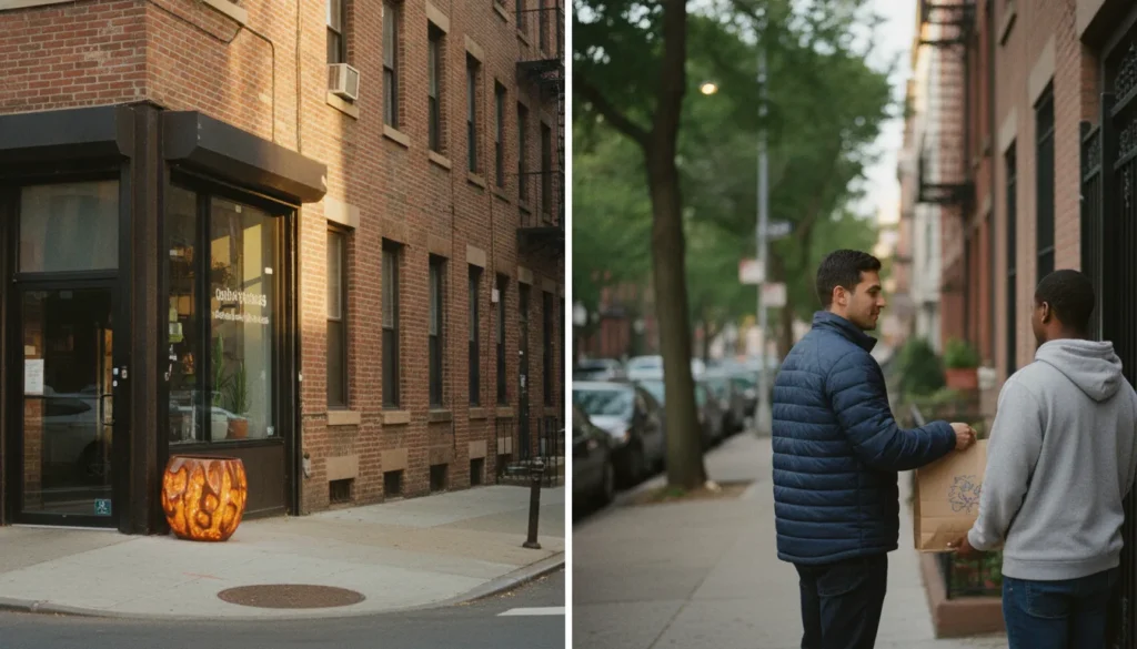 Licensed cannabis delivery driver arriving at a Sunset Park Brooklyn address